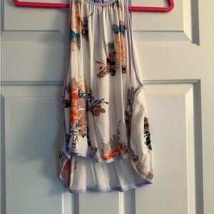 Free People Floral Tank Top - White and Purple